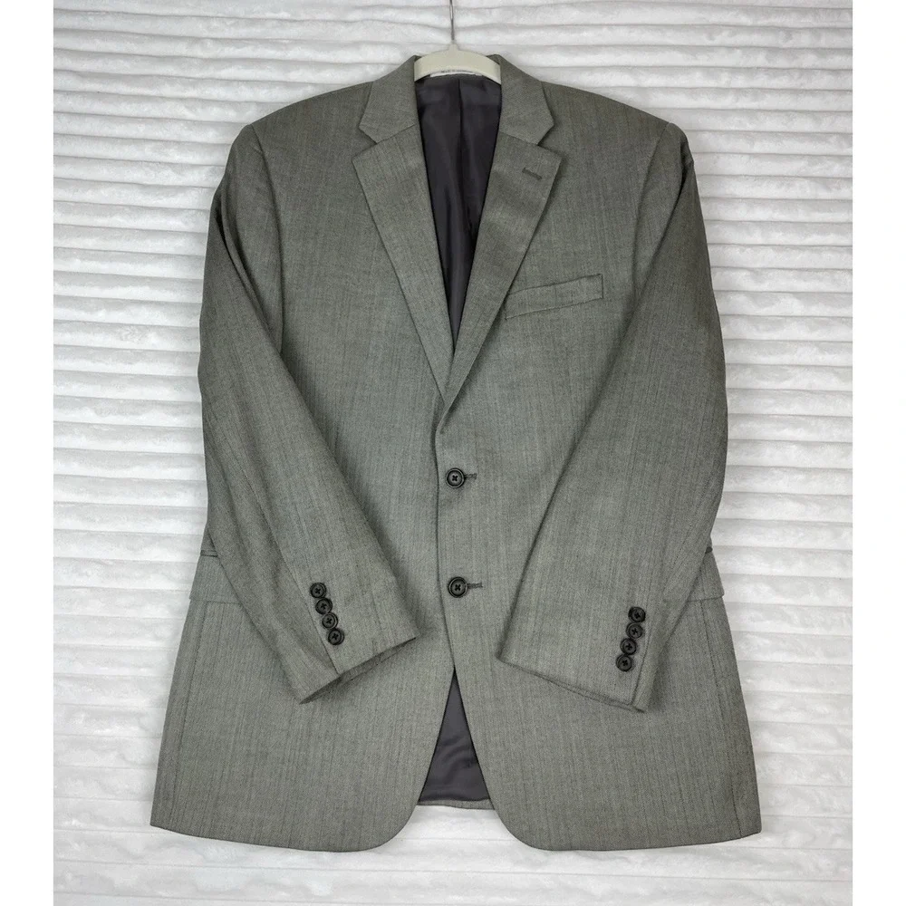Lauren Ralph Lauren Silk Wool Suit Coat Jacket Men's 40R Beige/Brown Herringbone